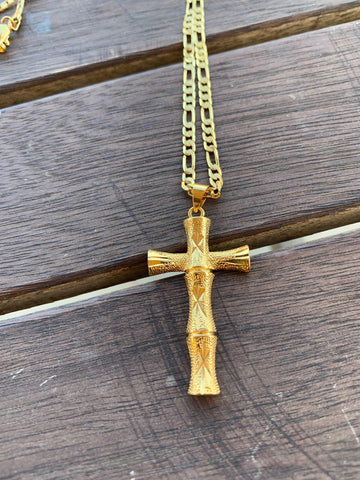 Bamboo Cross Pendant and Necklace